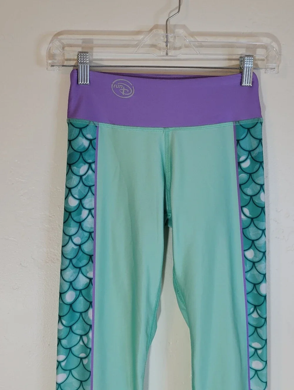 Disney Run Women S Mint Green Mermaid-Print Swim Leggings with Purple Waistband - Picture 3 of 8